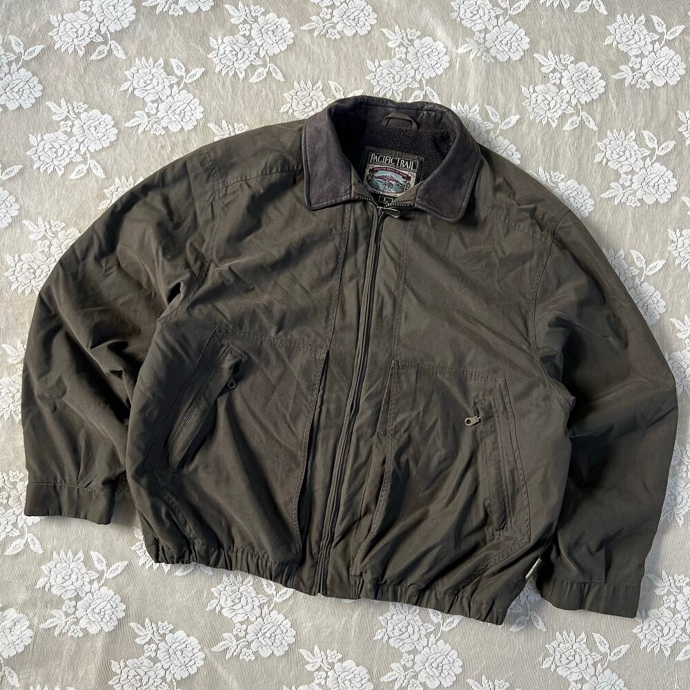Vintage Pacific Trail Leather Collar Bomber Jacket Size Large